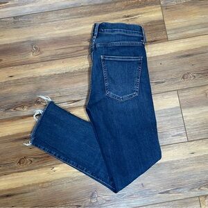 Agolde Sophie Crop Ankle Jeans Size 26 Raw Hem Skinny Leg Mid Rise Blue Stretch